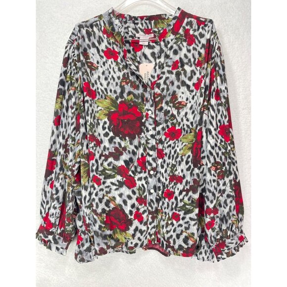 Allison Daley Woman 3X Long Sleeve Button Up Blouse NWT - Picture 1 of 12